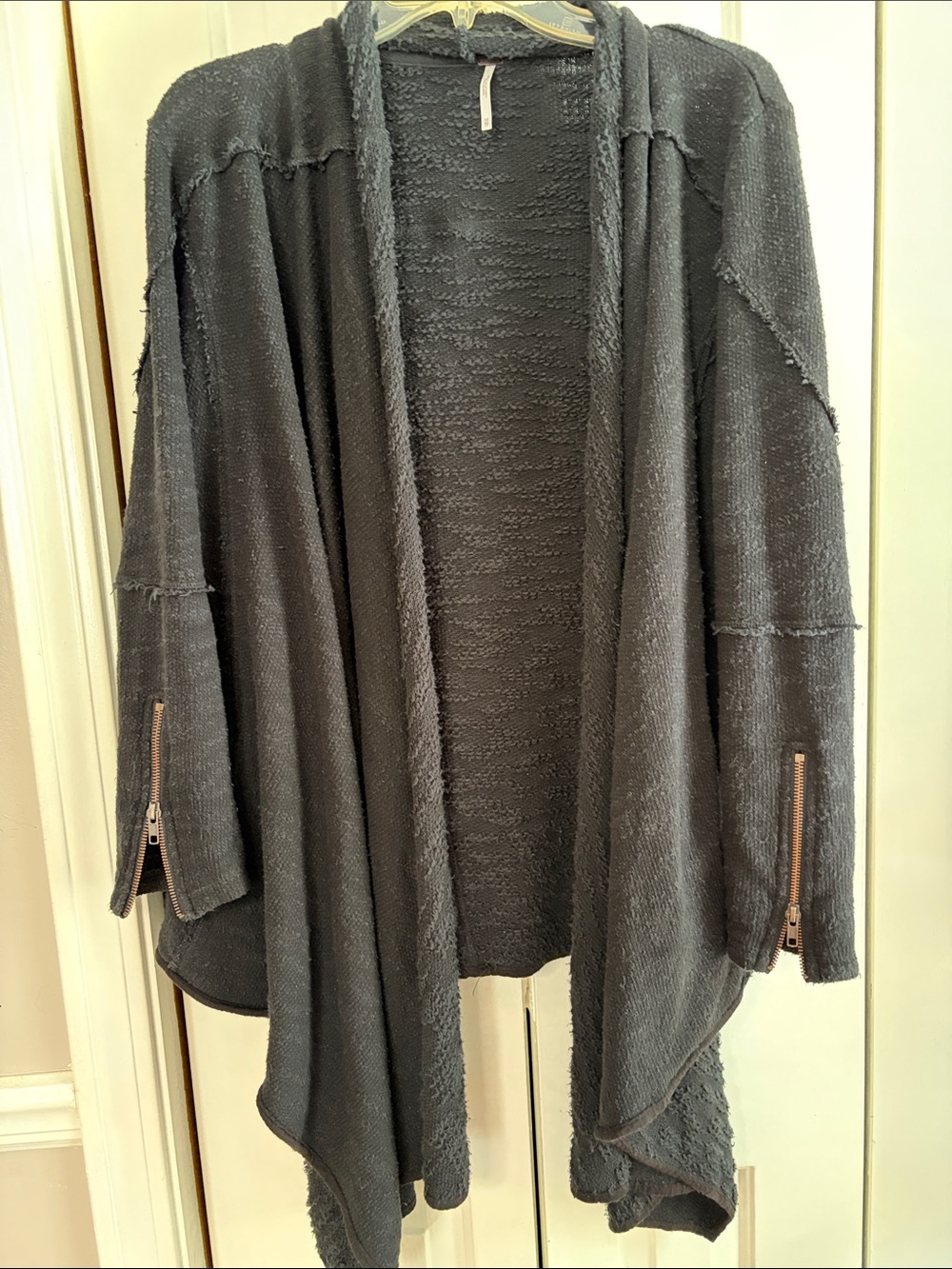 Free People Charcoal Gray Draped Open Cardigan